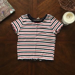 Red and Navy Striped Crop Top
